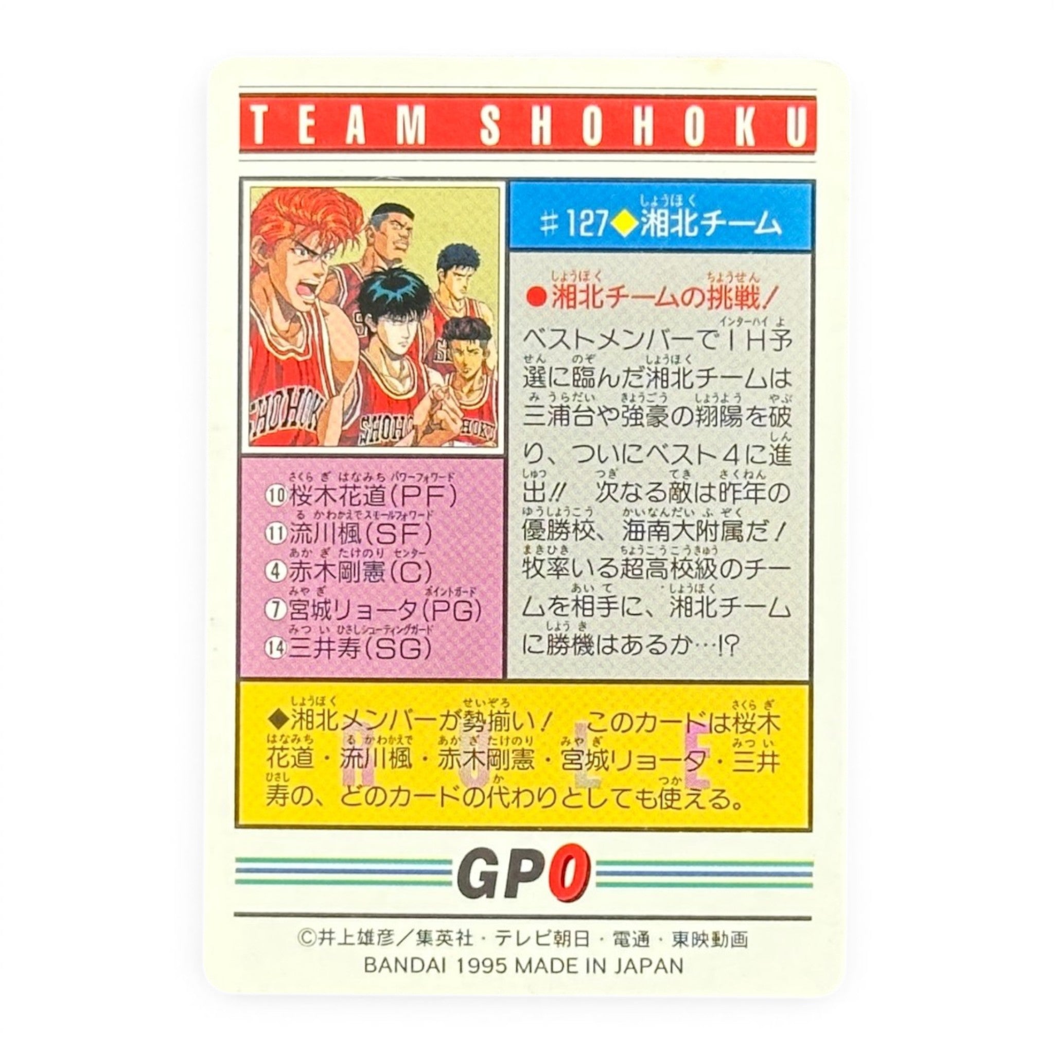 Slam Dunk Team Shohoku #127 Bandai 1995 Japanese Anime Card Holo Rare Collectible
