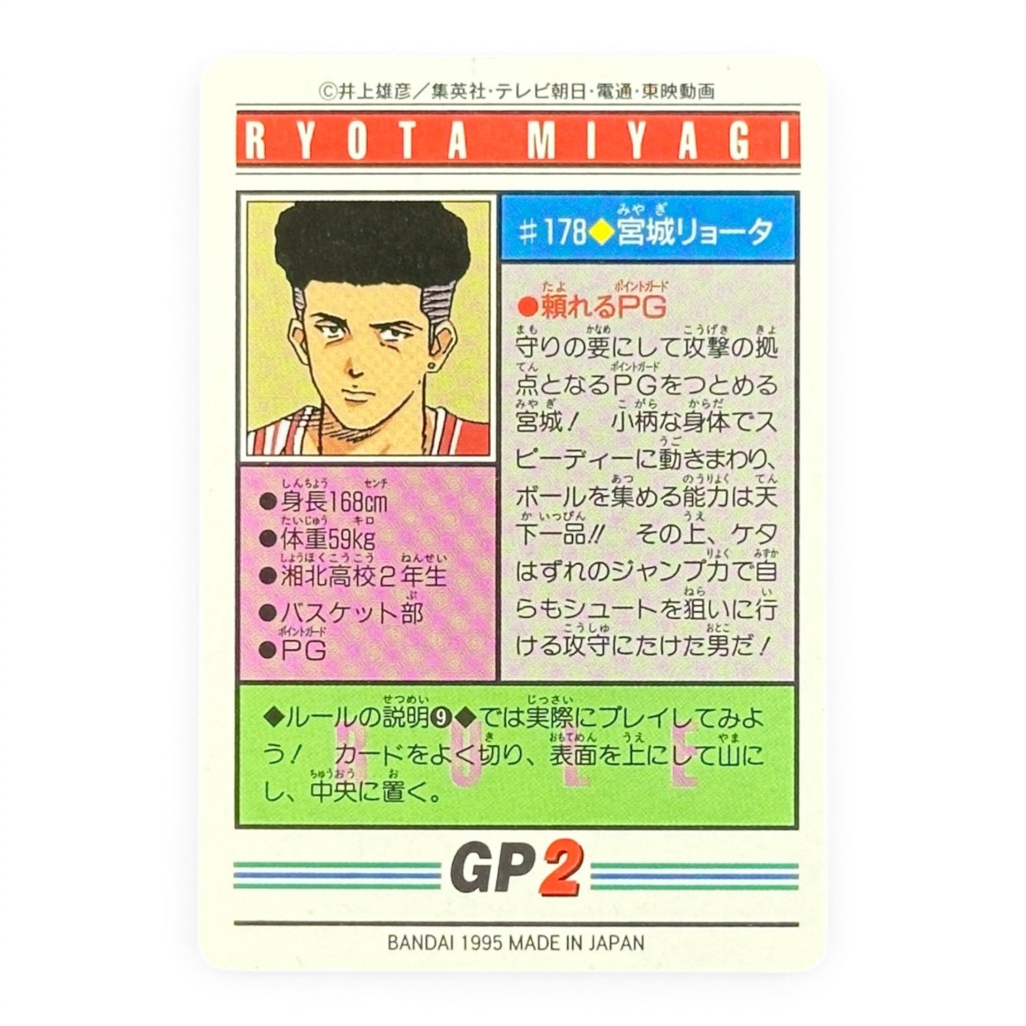 Slam Dunk Ryota Miyagi Prism Holo Card Bandai 1995 Japanese Anime Collectible