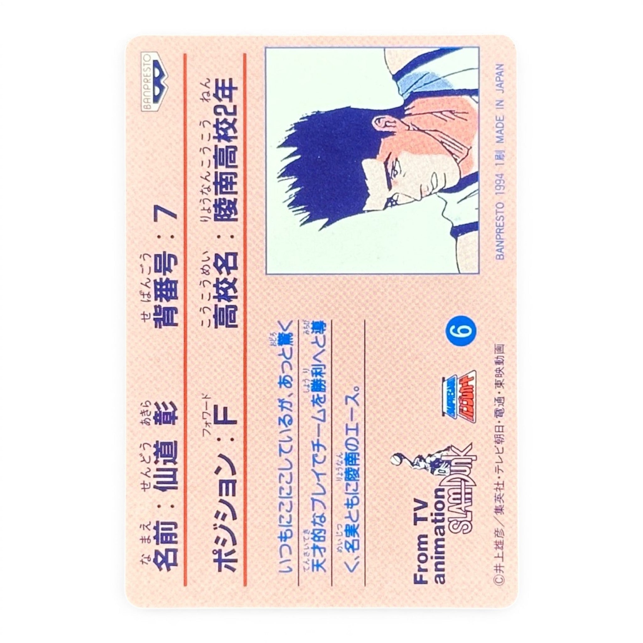 Slam Dunk Akira Sendoh Prism Holo Card Banpresto 1994 Japanese Anime Collectible