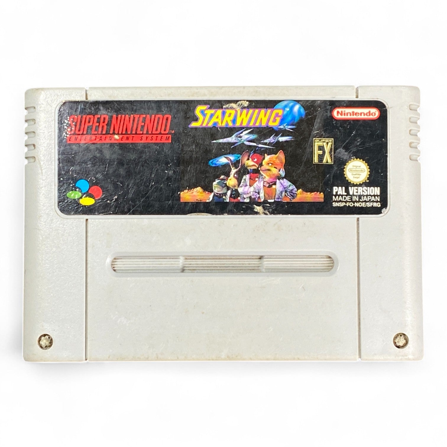 Starwing SNES PAL cartridge featuring Fox McCloud and Star Fox crew