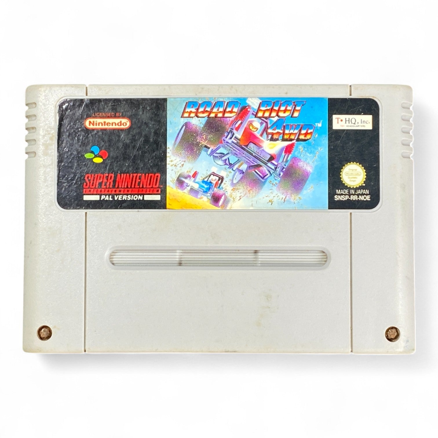 Road Riot 4WD SNES PAL cartridge with off-road racing buggy artwork