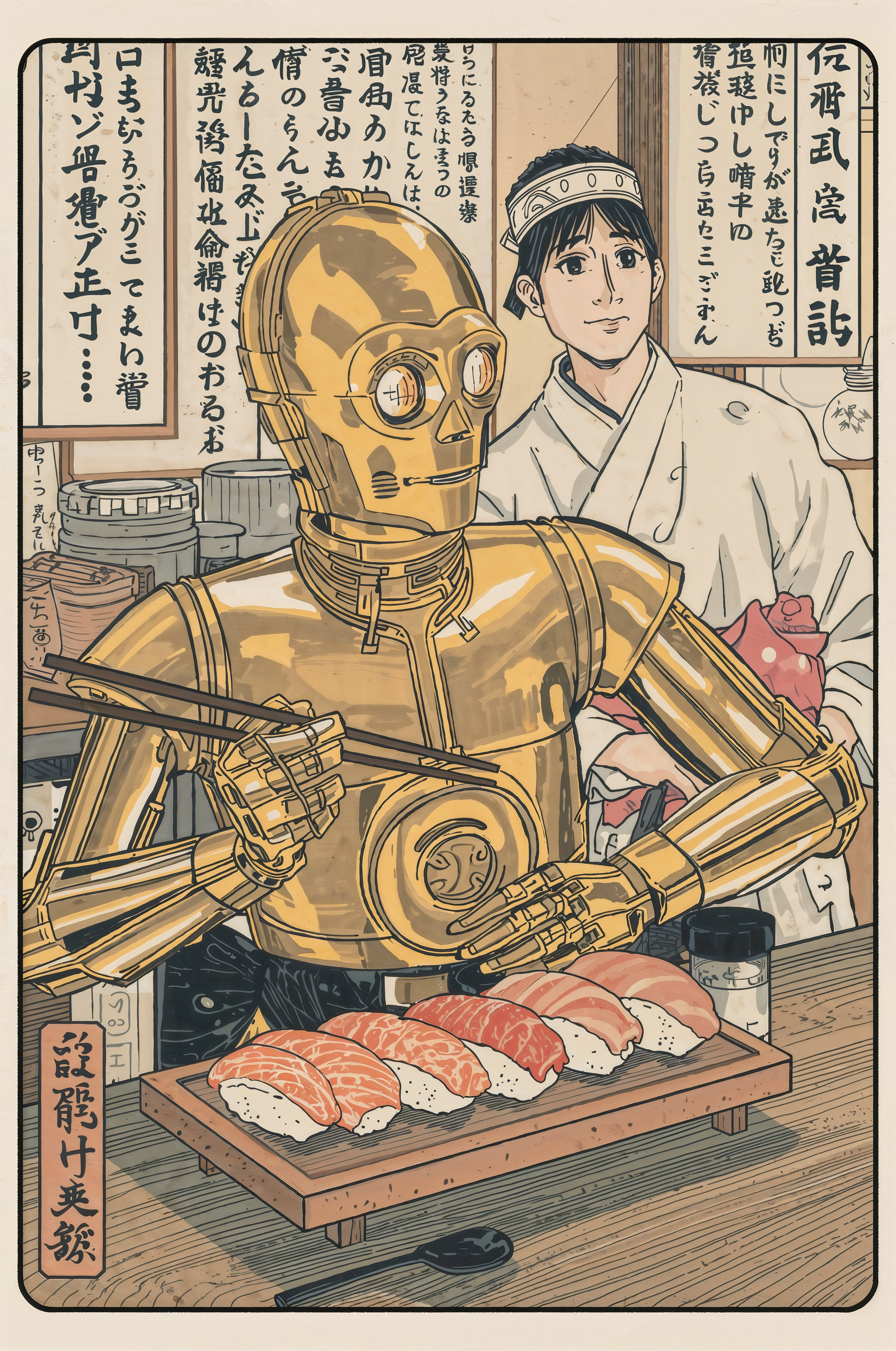 Sato Hageshi – C-3PO at the Sushi Bar – Signed and Numbered 8/10