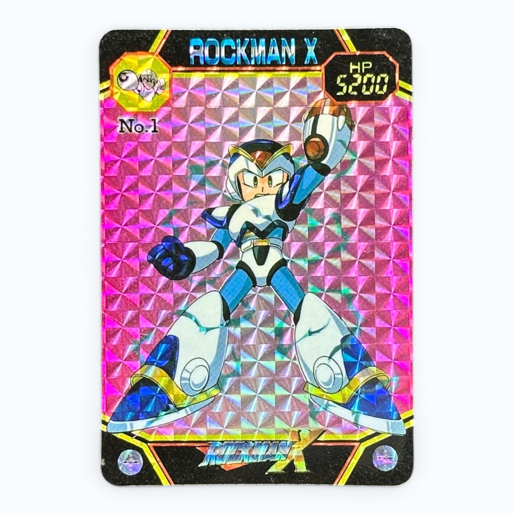 Mega Man X No.1 Hyper X Shot Prism Card Bandai 1995 Japanese Holo Rockman X HP5200