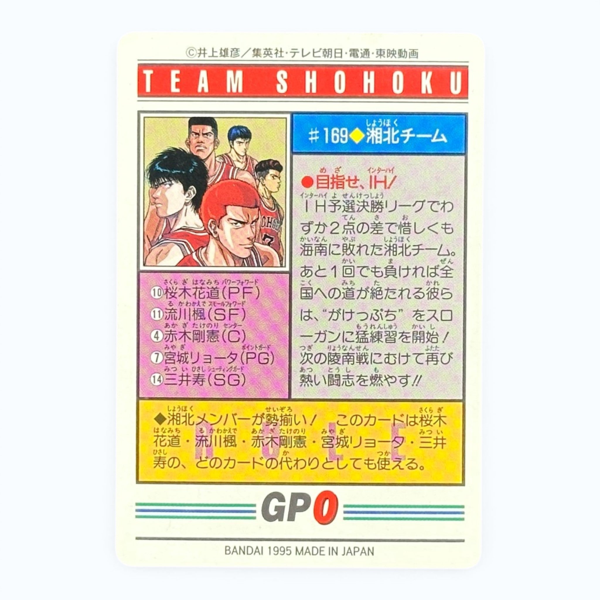Slam Dunk Team Shohoku #169 Bandai 1995 Japanese Prism Anime Card Sakuragi Rukawa