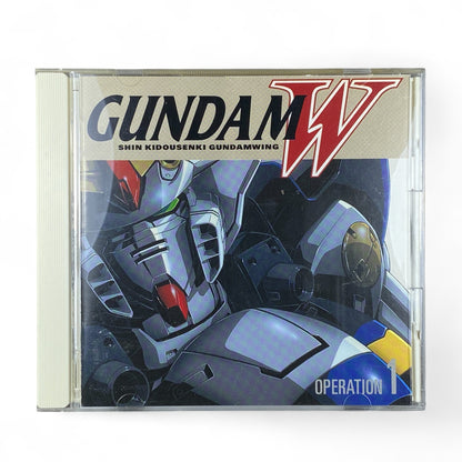 Gundam Wing Operation 1 soundtrack CD cover featuring the Gundam Wing mobile suit