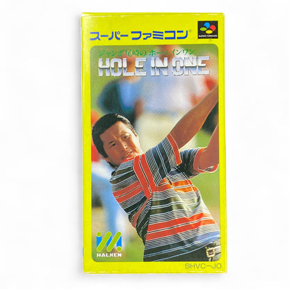 Jumbo Ozaki Hole In One Super Famicom box art with golfer on cover

