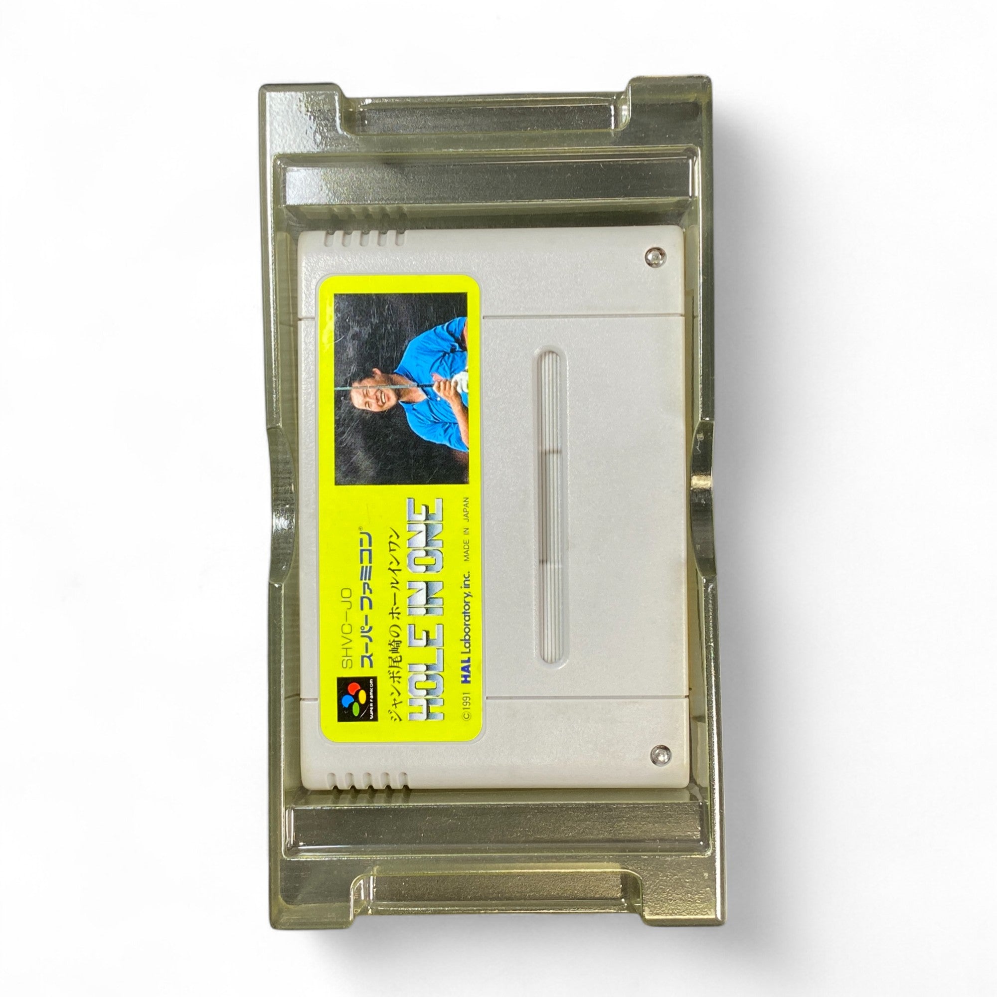 Jumbo Ozaki Hole In One Super Famicom box art with golfer on cover

