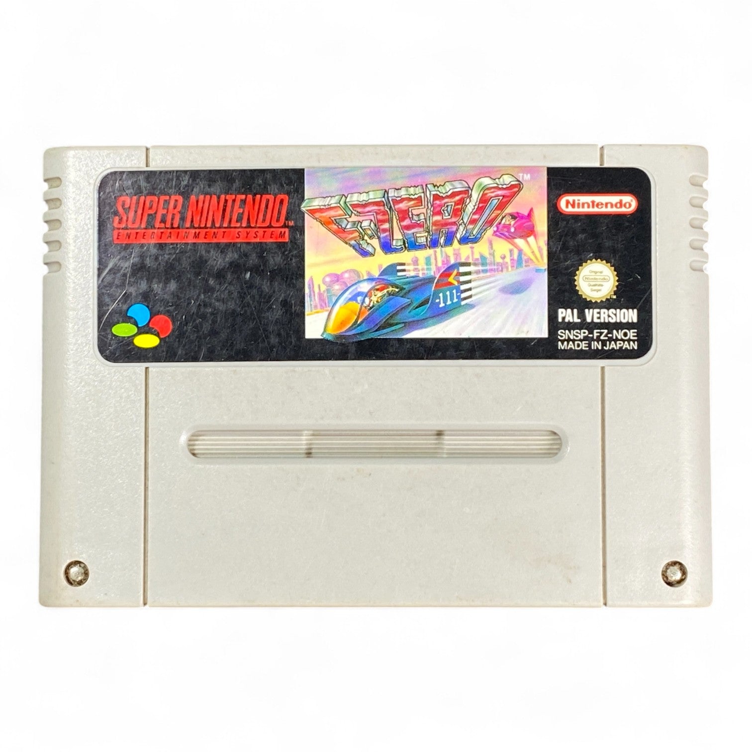 F-Zero SNES PAL cartridge with futuristic racer artwork by Nintendo