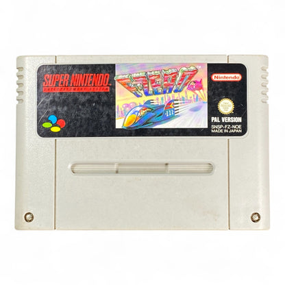 F-Zero SNES PAL cartridge with futuristic racer artwork by Nintendo
