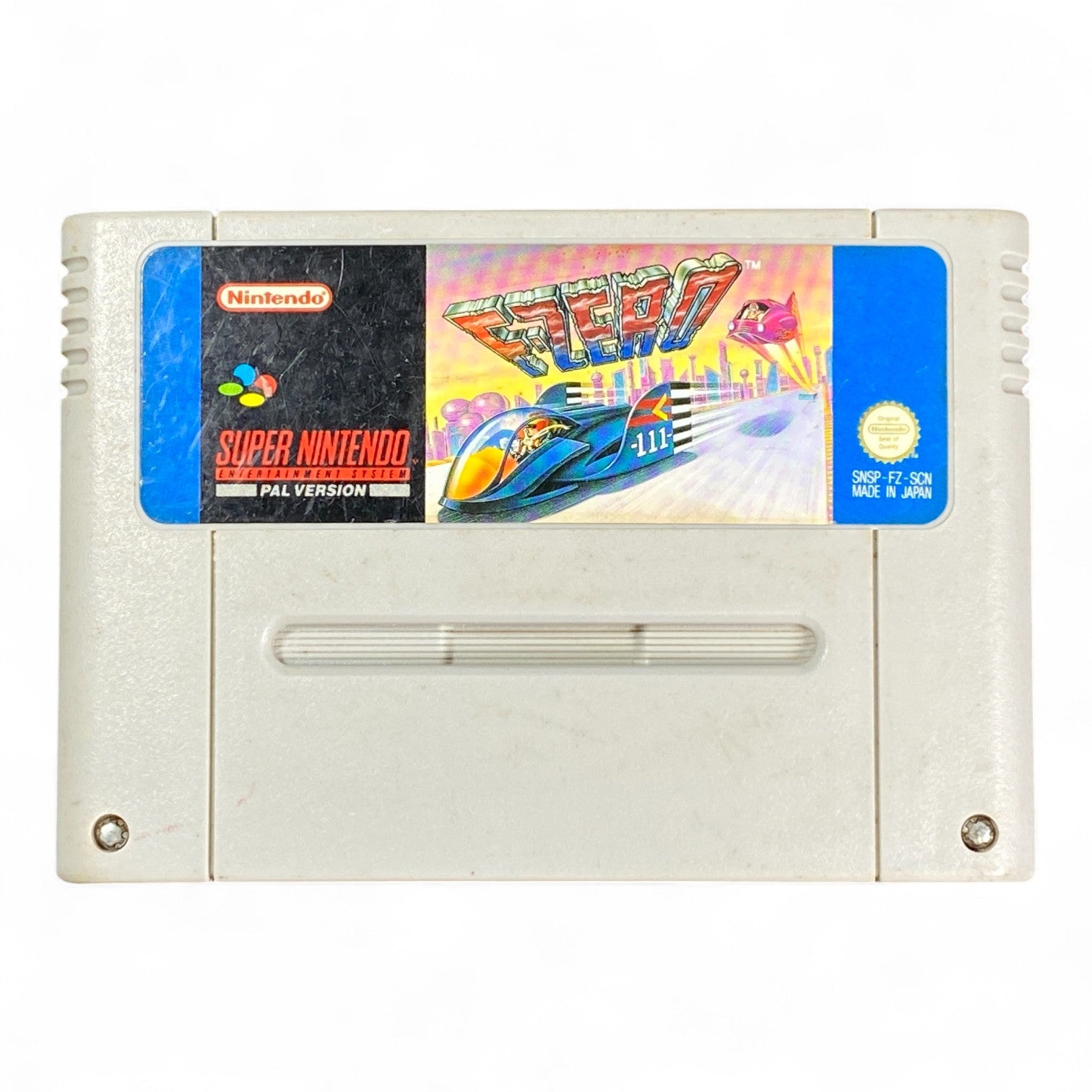 F-Zero SNES PAL cartridge with futuristic hovercar racing artwork