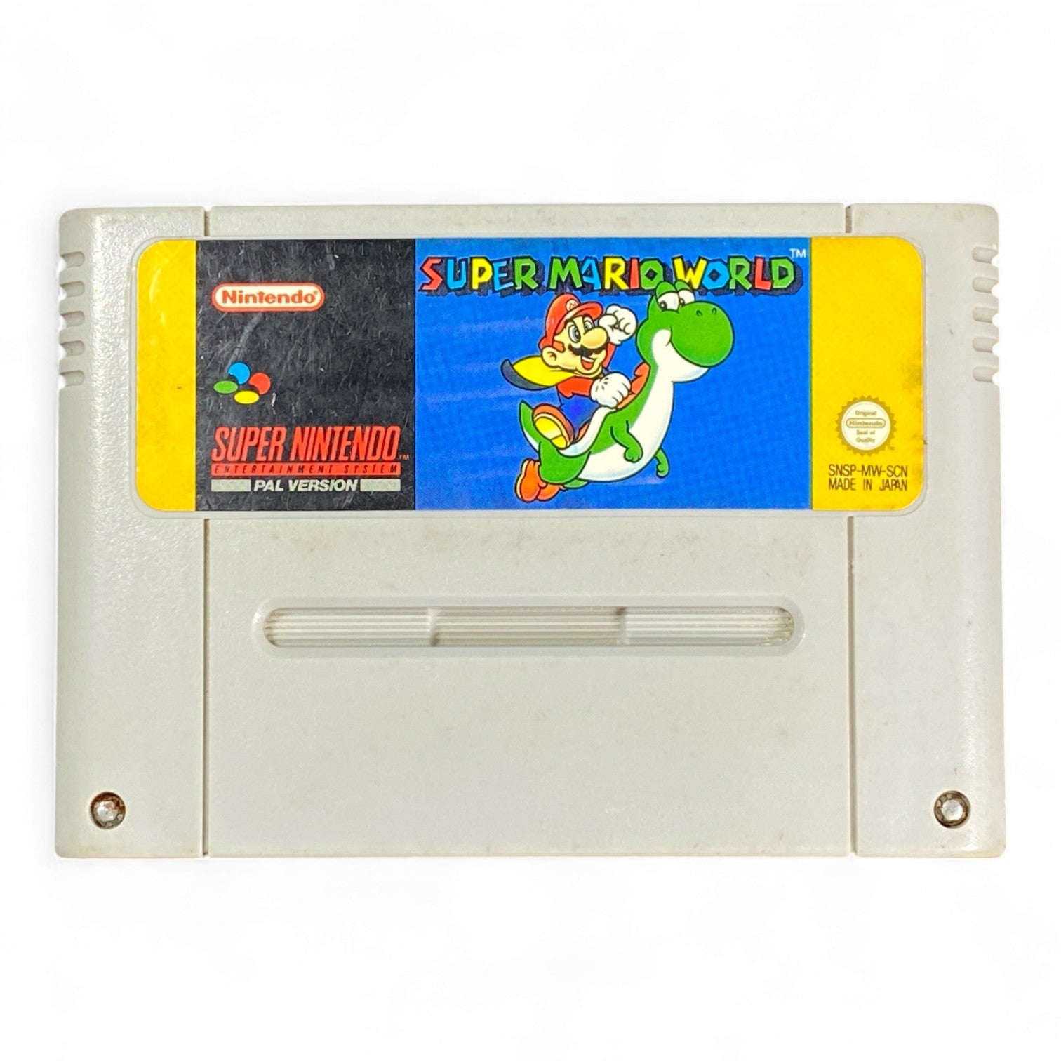 Super Mario World SNES cartridge PAL version with Mario and Yoshi artwork