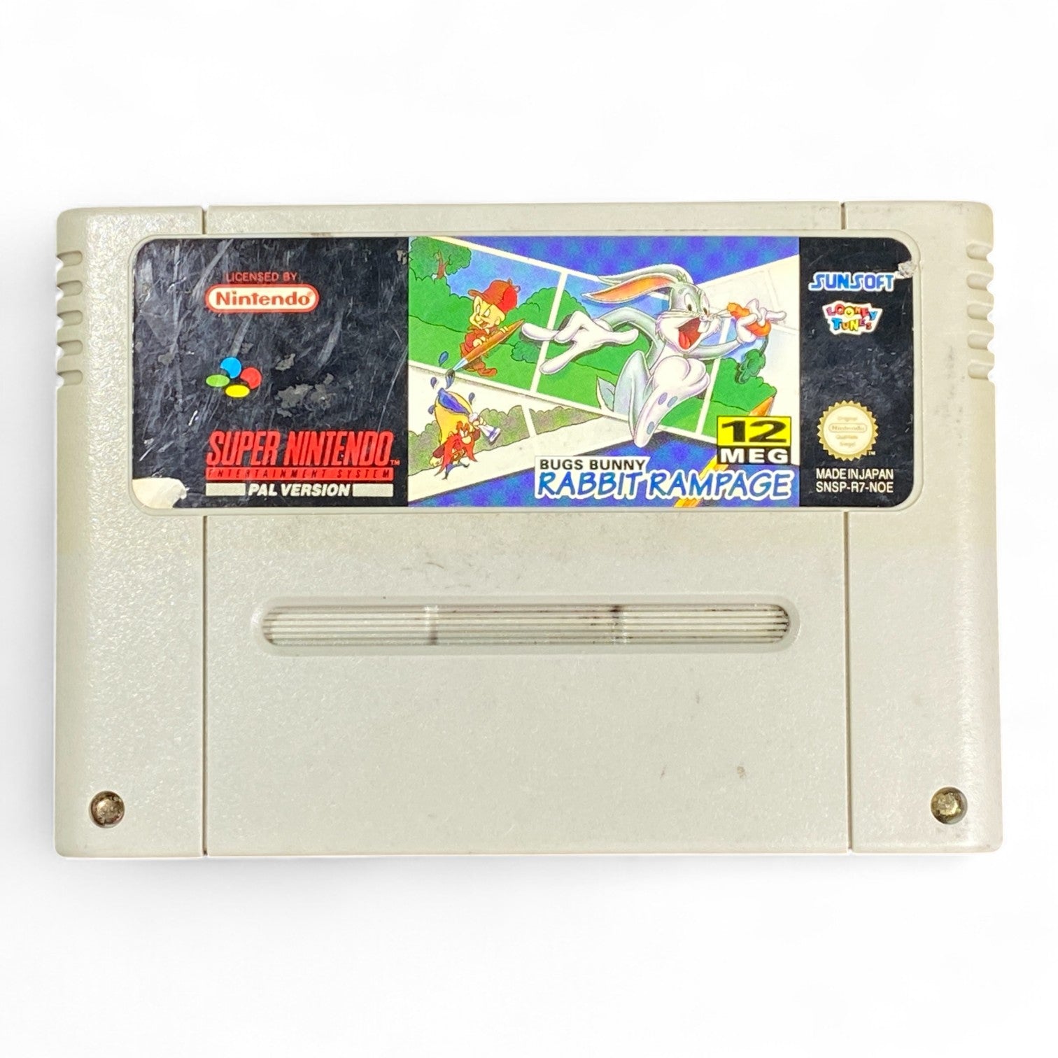 Bugs Bunny Rabbit Rampage SNES PAL cartridge SNSP-R7-NOE Looney Tunes game

