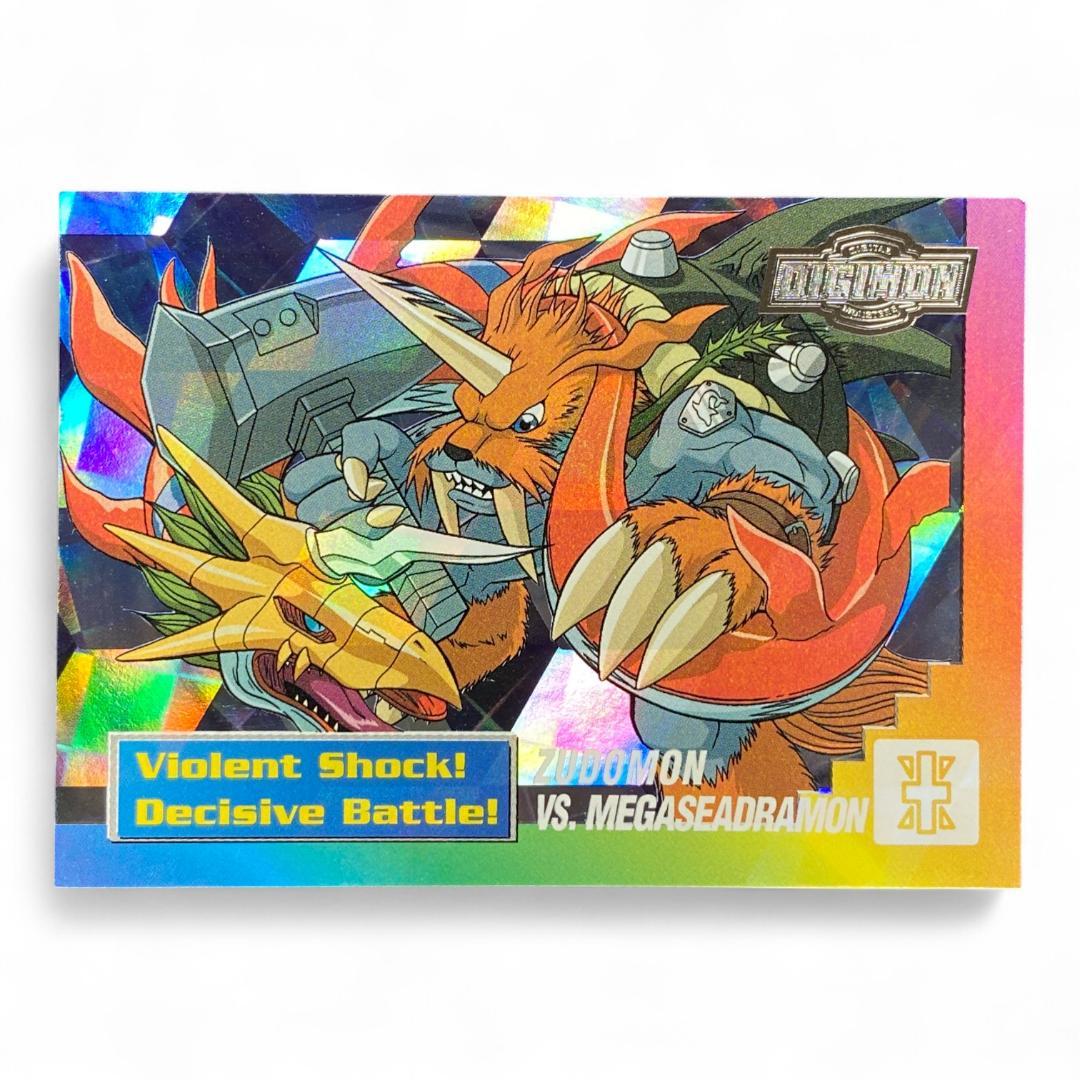 Vintage Digimon Prism Holo Card Zudomon vs. Megaseadramon Foil Battle Scene
