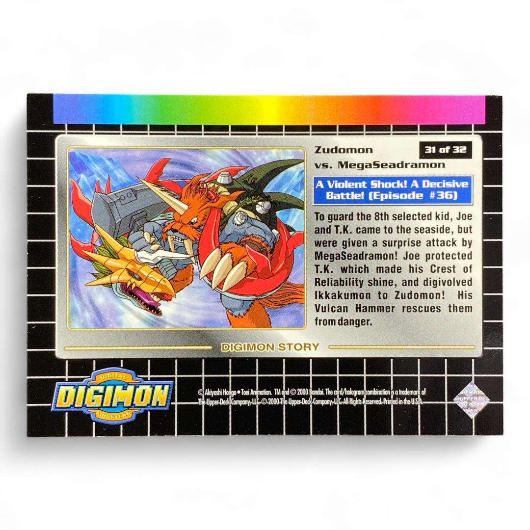 Vintage Digimon Prism Holo Card Zudomon vs. Megaseadramon Foil Battle Scene