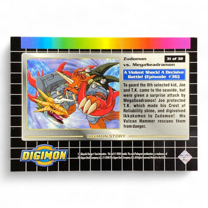 Vintage Digimon Prism Holo Card Zudomon vs. Megaseadramon Foil Battle Scene