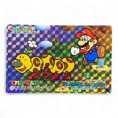 Super Mario World prism holographic card Mario vs Wiggler – vintage Japanese Nintendo collectible

