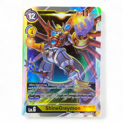 Digimon Card Game ShineGreymon BT2-041 SR Holo Mega Yellow Light Dragon